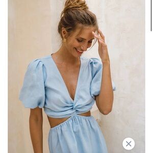 ROVE meraki midi linen dress in blue sky